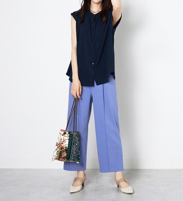 BELLUNA（ベルーナ）の「麻入りストレッチタックワイドパンツ（ワイドパンツ・ガウチョ）」｜詳細画像