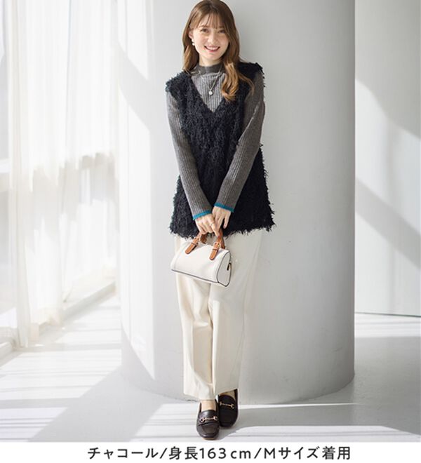 alotta（アロッタ）の「【静電気防止】もっちり袖配色リブニット（ニット・セーター）」｜詳細画像