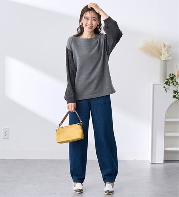 BELLUNA（ベルーナ）の「ケーブルニット使い裏起毛トレーナー（トレーナー・スウェット）」｜詳細画像