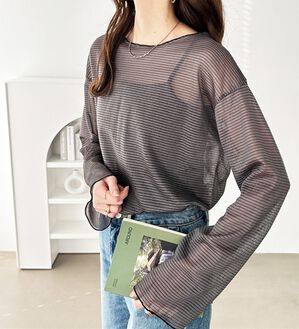 GeeRA（ジーラ）の「シアーボーダーカットソートップス（カットソー）」｜チャコール系