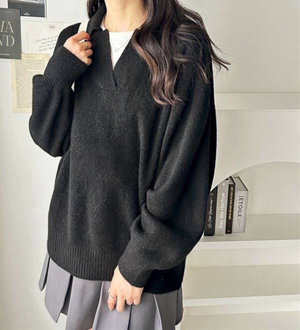 GeeRA（ジーラ）の「スキッパーポロ衿ニットトップス（ニット・セーター）」｜詳細画像