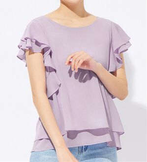 alotta（アロッタ）の「楊柳シフォン袖フリルブラウス（ブラウス）」｜パープル