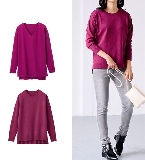 RANAN（ラナン）の「Ｖネックカシミヤタッチニット（ニット・セーター）」｜ローズピンク