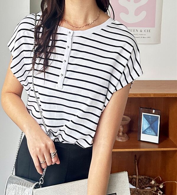 GeeRA（ジーラ）の「綿１００％前後２ＷＡＹシルケットフレンチスリーブカットソー（Tシャツ）」｜詳細画像