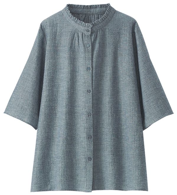 BELLUNA（ベルーナ）の「肌に優しい爽快コットン混フリルブラウス（シャツ）」｜詳細画像