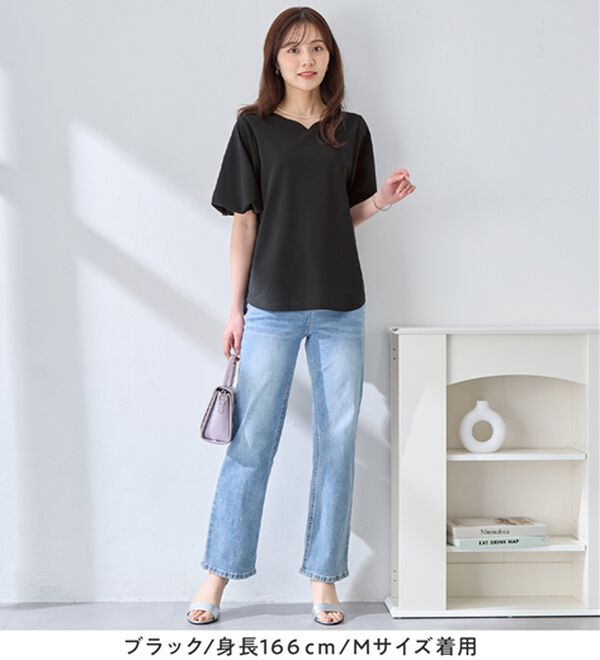 alotta（アロッタ）の「【接触冷感】パフ袖ハートネックブラウスＴシャツ（ブラウス）」｜詳細画像