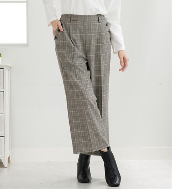 BELLUNA（ベルーナ）の「サマ見え（W）ボタン使いワイドパンツ（ワイドパンツ・ガウチョ）」｜詳細画像