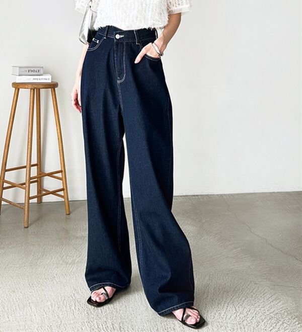 GeeRA（ジーラ）の「美脚見え！２ボタンウエストワイドデニムパンツ（フルレングスパンツ）」｜詳細画像