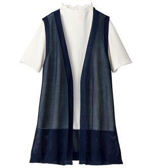 BELLUNA（ベルーナ）の「メッシュ編涼やかジレアンサンブル（ジレ）」｜ネイビー