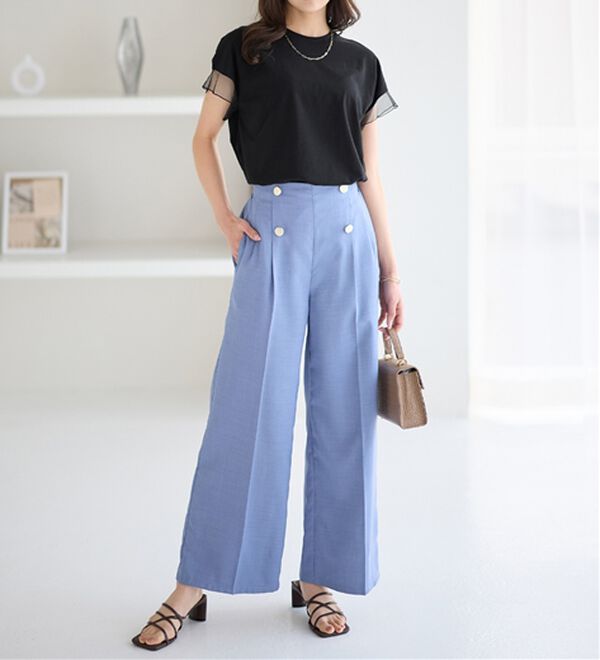 alotta（アロッタ）の「１枚でこなれ感！袖チュールデザイン綿混Ｔシャツ（Tシャツ）」｜詳細画像