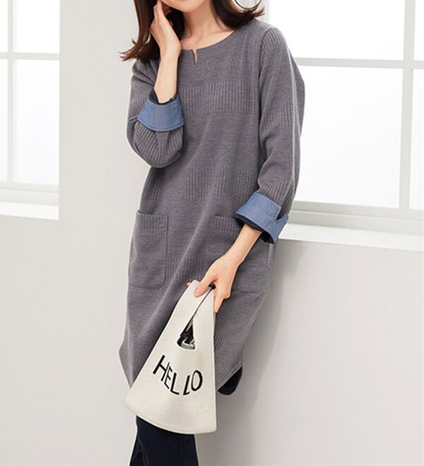 BELLUNA（ベルーナ）の「ポケット付ボーダージャカードワンピース（その他ワンピース）」｜詳細画像