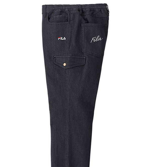 「＜フィラ＞素材で選べる！コットンストレッチカーゴ（メンズフルレングスパンツ）」｜ブラックデニム