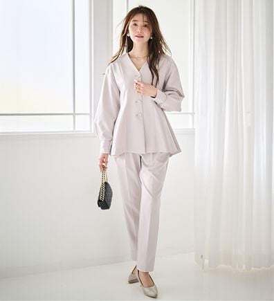 RANAN（ラナン）の「【２点セット】Ｖネックペプラムセットアップ（パンツスーツ）」