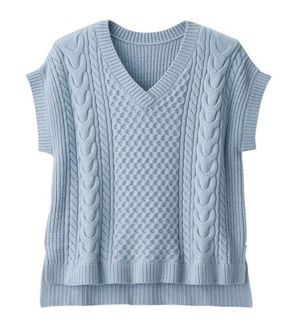 RANAN（ラナン）の「＜４つの機能付＞ケーブル柄ニットベスト（ベスト）」｜ブルーグレー