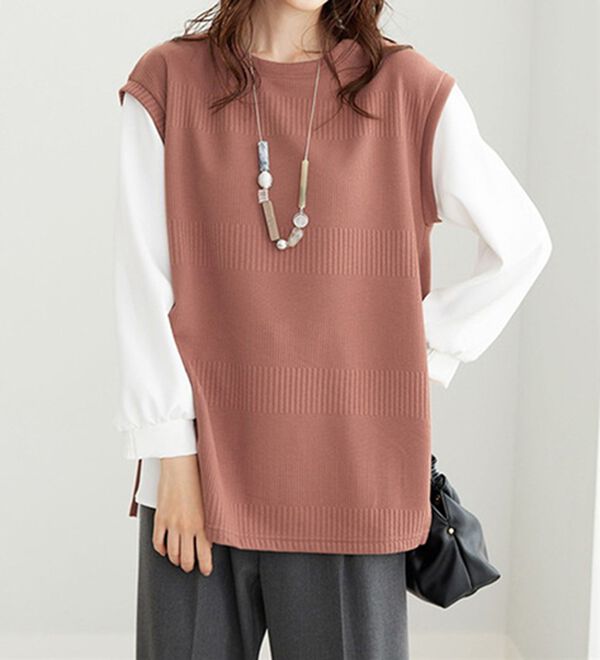 BELLUNA（ベルーナ）の「ボーダージャカード異素材切替チュニック（チュニック）」｜詳細画像