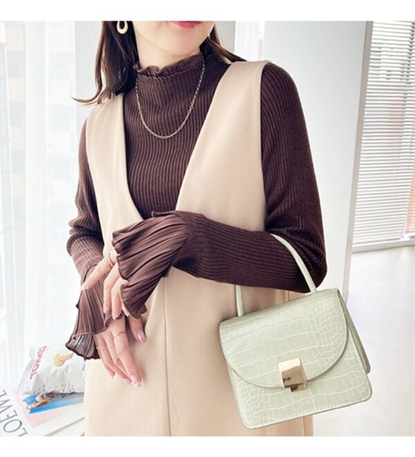 GeeRA（ジーラ）の「プリーツ付ハイネックリブニットトップス（ニット・セーター）」｜詳細画像