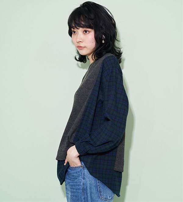 BELLUNA（ベルーナ）の「チェック柄切替デザインプルオーバー（ニット・セーター）」｜詳細画像