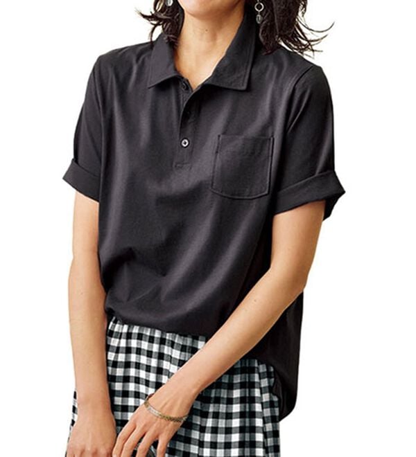 BELLUNA（ベルーナ）の「【ヒンヤリ機能付き＆綿１００％】サマ見えポロチュニック（チュニック）」｜チャコール