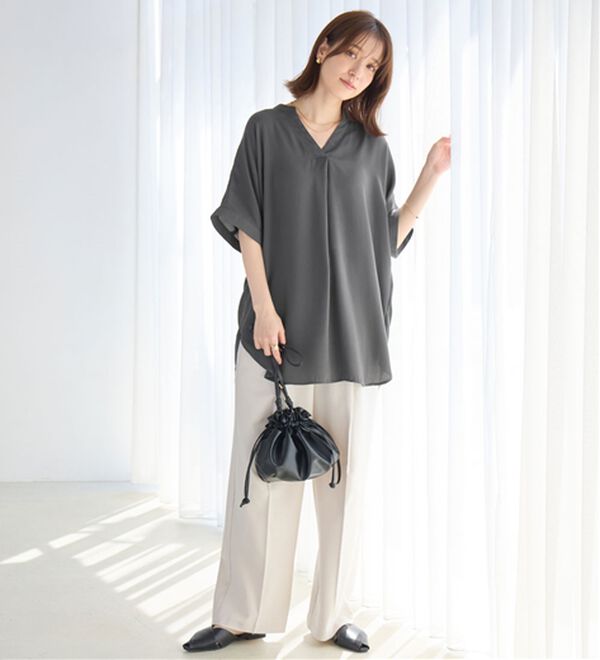 Viola e Viola（ヴィオラ エ ヴィオラ）の「【接触冷感】ひんやり！さらさらＥＡＳＹタックスキッパーチュニック（チュニック）」｜詳細画像