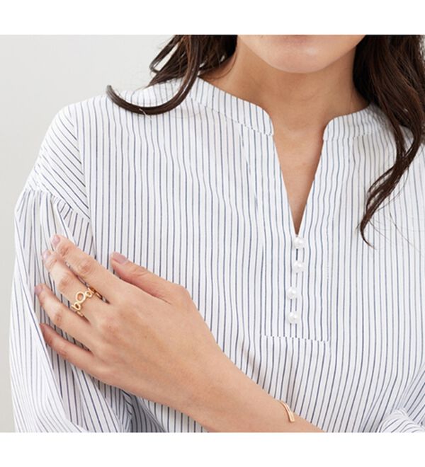 BELLUNA（ベルーナ）の「ラメストライプ素材パール使いブラウス（ブラウス）」｜詳細画像