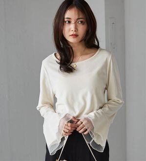 RANAN（ラナン）の「フレアーチュール袖ベロアプルオーバー（カットソー）」｜オフホワイト