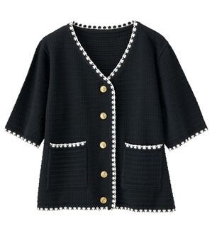 RANAN（ラナン）の「サマーツイード風配色ニットカーディガン（ニット・セーター）」｜ブラック系