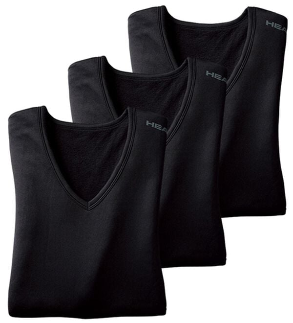 「【３枚組】＜ヘッド＞裏起毛ウォーム＆ストレッチインナー（メンズ肌着・インナーウェア）」｜ブラック3枚組 半袖V首