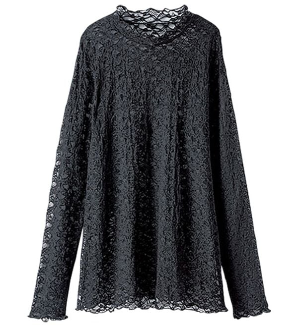 BELLUNA（ベルーナ）の「【重ね着にぴったり♪】のびやかレース素材メロー使いインナー（カットソー）」｜黒