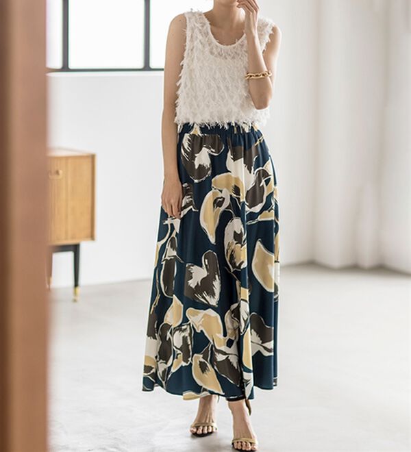 ボタニカル柄フレアーロングスカート - ベルーナ【公式】