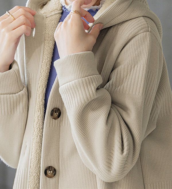 BELLUNA（ベルーナ）の「ボーダージャカード裏ボアカーディガン（ロングコート）」｜詳細画像