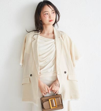 RANAN（ラナン）の「ハーフスリーブシアーシャツジャケット（テーラードジャケット）」