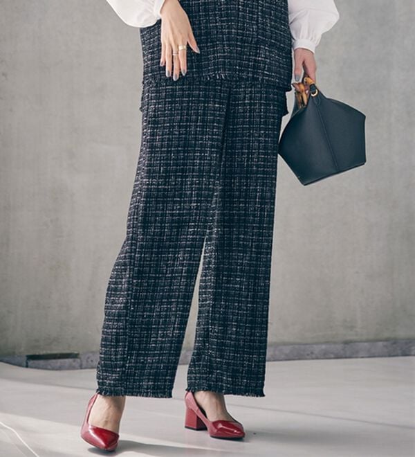 RANAN（ラナン）の「ツイードワイドパンツ（フルレングスパンツ）」｜ブラック