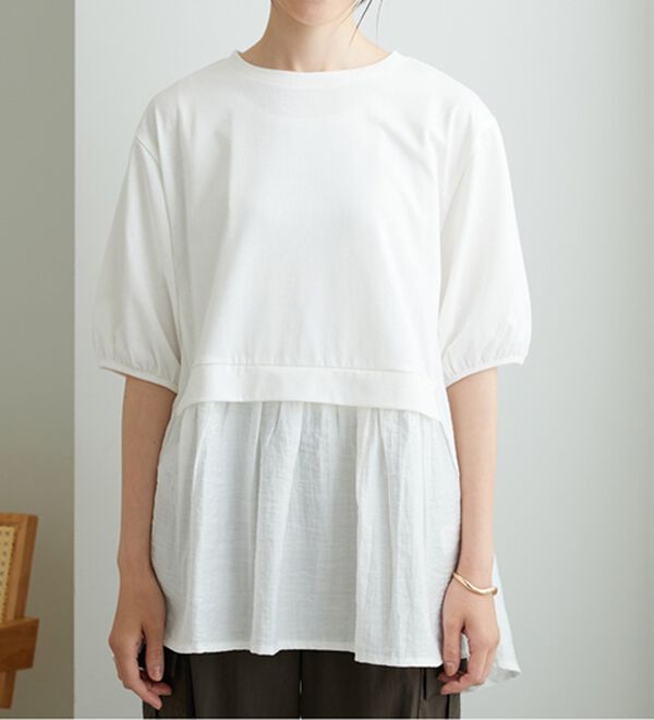 BELLUNA（ベルーナ）の「ギャザー使い異素材切替ふんわりチュニック（チュニック）」｜詳細画像