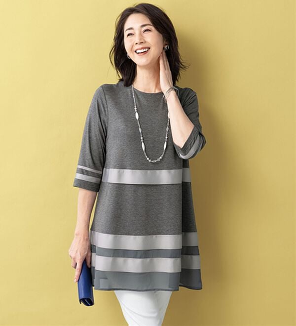 ルフラン（ルフラン）の「シフォン切替チュニック＜テリーナ＞（チュニック）」｜杢グレー系