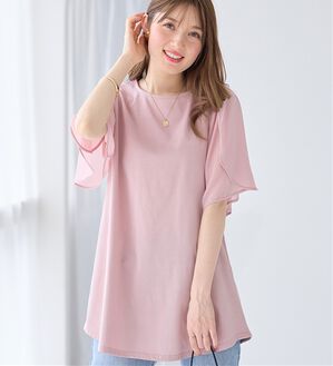 alotta（アロッタ）の「【接触冷感】袖異素材フレア袖チュニックＴシャツ（チュニック）」｜ピンク