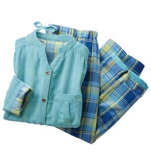 LAVIENNE（ラヴィエンヌ）の「【オーガニックコットン使用】綿１００％Ｗガーゼのルームパジャマ（パジャマ・ルームウェア）」｜ブルー