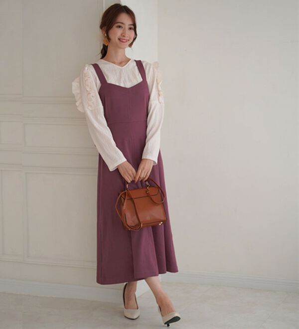 A HAPPY MARILYN（アハッピーマリリン）の「【Ｌ～６Ｌ】【ＭａｒｉｌｙｎＳｗｅｅｔ】体型別フェミニン 肩フリルＶネックカットプルオーバー（カットソー）」｜詳細画像