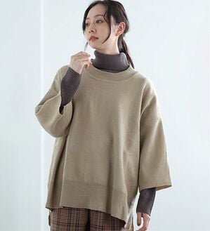 「【Ｌ～６Ｌ】重ね着を楽しむレイヤード専用ニットプルオーバー（ニット・セーター）」｜ベージュ
