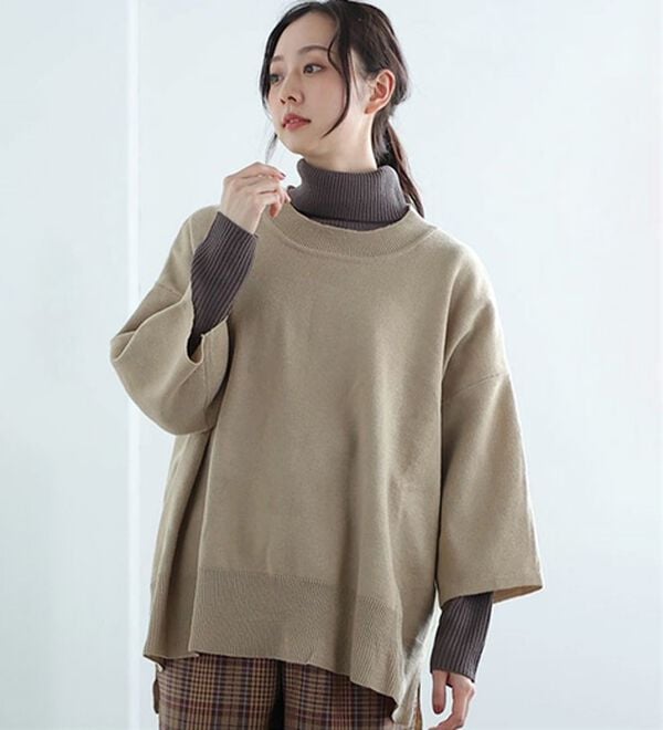 「【Ｌ～６Ｌ】重ね着を楽しむレイヤード専用ニットプルオーバー（ニット・セーター）」｜ベージュ