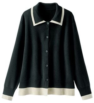 BELLUNA（ベルーナ）の「配色衿デザインニットカーディガン（ニットカーディガン）」｜黒系