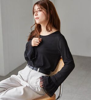 RANAN（ラナン）の「フレアーチュール袖スラブシアーＴ（カットソー）」｜ブラック
