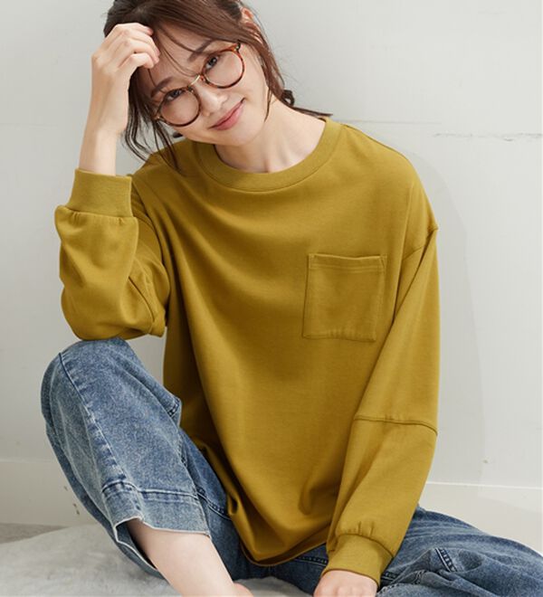 BELLUNA（ベルーナ）の「吸湿発熱ポンチ素材袖切替プルオーバー（カットソー）」｜詳細画像