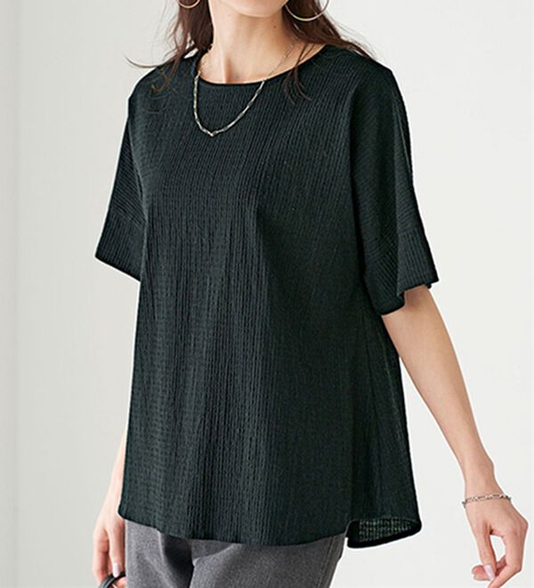 BELLUNA（ベルーナ）の「サラっと素材切替デザインブラウス（ブラウス）」｜ブラック