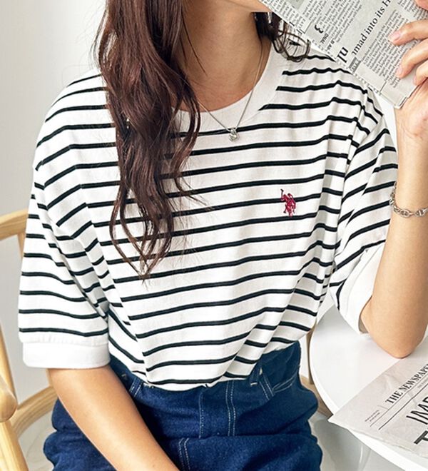 GeeRA（ジーラ）の「【ＵＳ．ＰＯＬＯ．ＡＳＳＮ】ライン配色Ｔシャツ（Tシャツ）」｜詳細画像