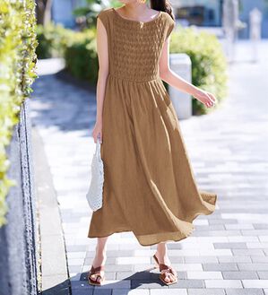 RANAN（ラナン）の「ひんやり！シャーリング風デザインロングワンピース（ロングワンピース）」｜詳細画像