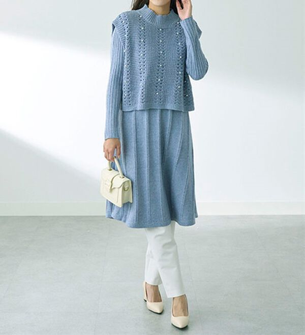 BELLUNA（ベルーナ）の「パール使い編地変化ニットベストアンサンブル（アンサンブル）」｜詳細画像