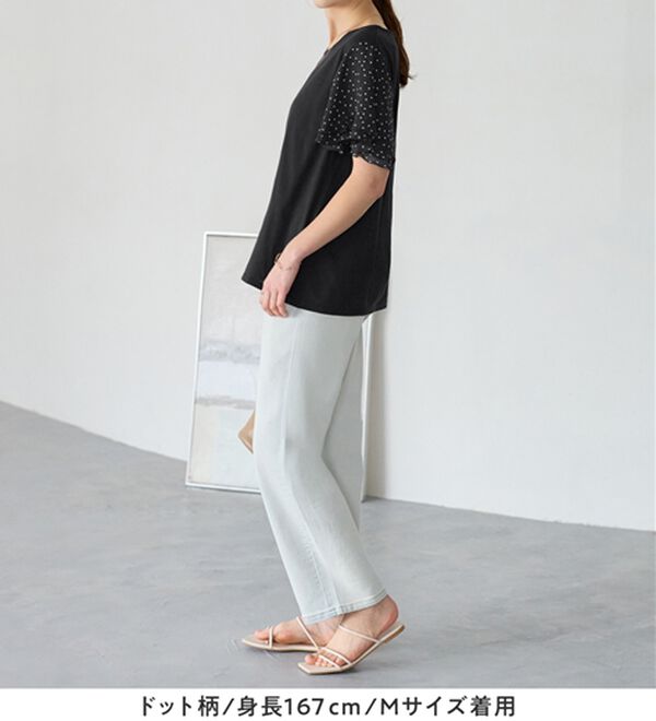 Viola e Viola（ヴィオラ エ ヴィオラ）の「【５つの機能付】袖シフォンゆるＴシャツ（Tシャツ）」｜詳細画像