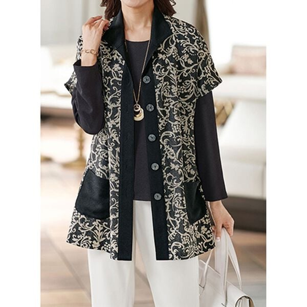 BELLUNA（ベルーナ）の「ちりめん和柄プリントベストアンサンブル（ベスト）」｜詳細画像