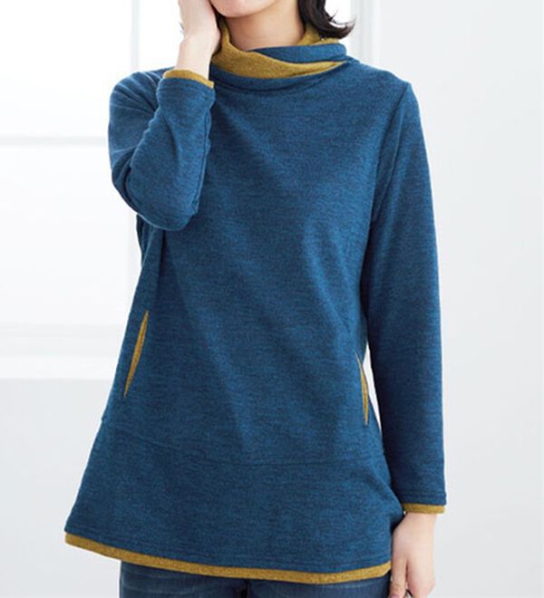 BELLUNA（ベルーナ）の「衿デザイン配色チュニック（チュニック）」｜ターコイズ／グリーン