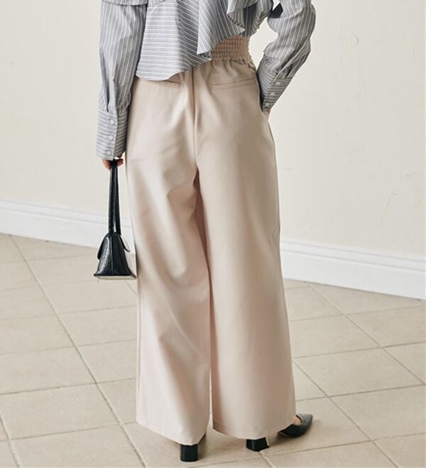 RANAN（ラナン）の「ウエストシャーリングギャザーパンツ（ワイドパンツ・ガウチョ）」｜詳細画像